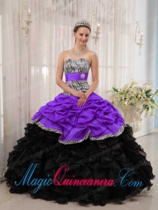 Vintage Purple and Black Ball Gown Sweetheart Sweet 15 Dresses with Ruffles