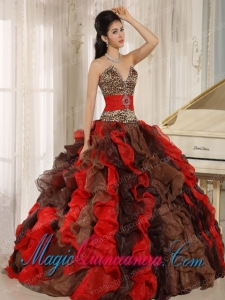 Wholesale Multi-color 2013 Luxurious Sweet 15 Dresses V-neck Ruffles With Leopard and Beading