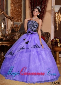 trapless Vintage Embroidery Sweet 15 Dresses in Purple and Black