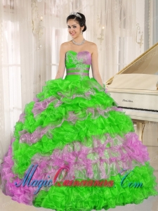 Stylish Multi-color 2013 Quinceanera Dress Ruffles With Appliques Sweetheart Popular Quinceanera Dresses