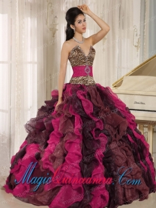 Wholesale Multi-color 2013 Quinceanera Dress V-neck Ruffles With Leopard and Beading Popular Quinceanera Dresses