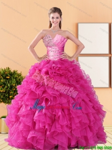 2015 Gorgeous Beading and Ruffles Quinceanera Dresses in Hot Pink