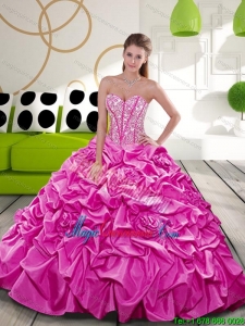 2015 Gorgeous Fuchsia Dress for Quince with Beading and Pick Ups