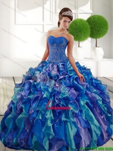 Dramatic Sweetheart 2015 Quinceanera Gown with Appliques and Ruffles