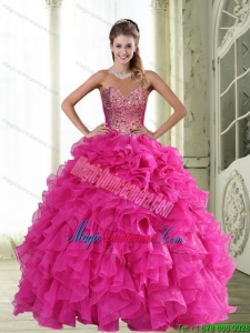 Dramatic Sweetheart Hot Pink 2015 Quinceanera Dresses with Beading and Ruffles