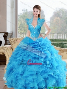 Gorgeous Beading and Ruffles Sweetheart 2015 Quinceanera Gowns in Baby Blue