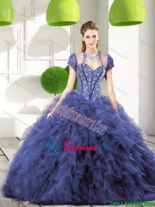 Gorgeous Navy Blue Quinceanera Gown with Beading and Ruffles for 2015