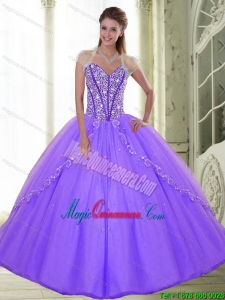Gorgeous Sweetheart 2015 Lilac Quinceanera Gowns with Beading