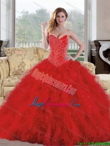 2015 Dramatic Sweetheart Red Quinceanera Dresses with Appliques and Ruffles