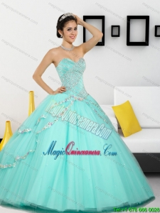 2015 Fashion Beading Sweetheart Quinceanera Dresses in Apple Green