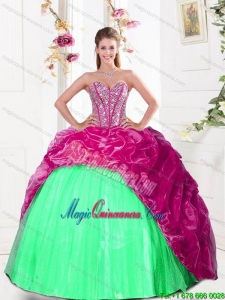 2015 Fashion Sweetheart Quinceanera Gown with Beading and Pick Ups