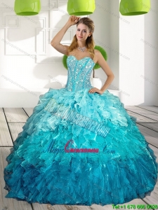 2015 Sweetheart Multi Color Quinceanera Gown with Ruffles and Beading