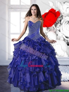 Fashion 2015 Appliques and Ruffles Quinceanera Dresses in Royal Blue