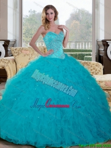 Fashion Beading and Ruffles Sweetheart 2015 Quinceanera Dresses in Teal