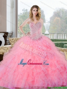 Fashion Beading and Ruffles Sweetheart Quinceanera Gown for 2015