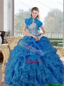 Fashion Beading and Ruffles Sweetheart Quinceanera Gown for 2015