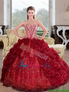 Fashion Sweetheart Beading and Pick Ups 2015 Quinceanera Dresses in Wine Red
