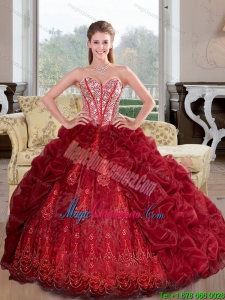 Fashion Sweetheart Beading and Pick Ups 2015 Quinceanera Dresses in Wine Red