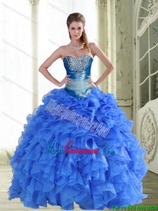 Gorgeous Beading and Ruffles Strapless Blue Quinceanera Dresses for 2015 Spring