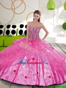 Luxurious Beading and Embroidery Hot Pink Quinceanera Dresses for 2015