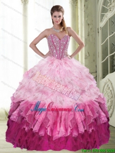 Popular Ball Gown Sweetheart Beading and Ruffled Layers Multi Color Quinceanera Dress for 2015