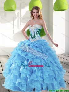 Sophisticated 2015 Sweetheart Aqua Blue Quinceanera Dresses with Beading and Ruffles