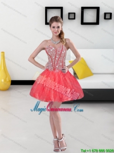 2015 New Arrival Beading Mini Length Dama Dresses in Coral Red