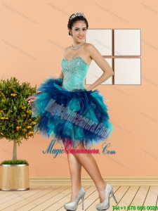 2015 New Arrival Beading and Ruffles Sweetheart Dama Dresses in Multi Color