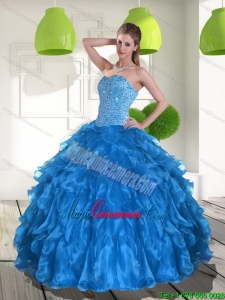 2015 New Arrival Blue Quinceanera Dress with Ruffles and Beading