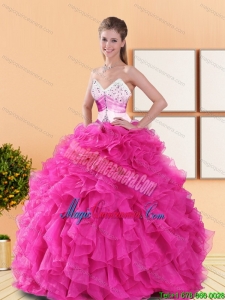 Luxury Hot Pink 2015 Quinceanera Dresses with Beading and Ruffles