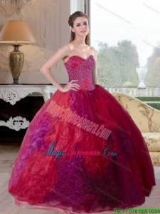 Luxury Multi Color 2015 Quinceanera Gown with Beading and Ruffles