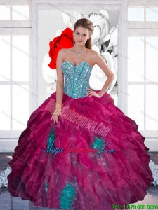 Luxury Sweetheart Beading Ball Gown 2015 Quinceanera Dress with Ruffles