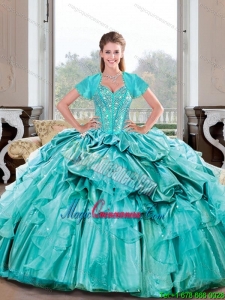 Luxury Sweetheart Beading and Ruffles Turquoise Quinceanera Dresses for 2015 Spring