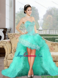 New Arrival 2015 High Low Dama Dresses with Appliques and Ruffles