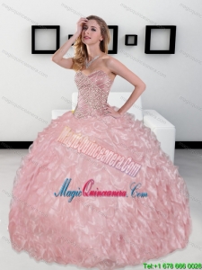 2015 Luxury Sweetheart Ball Gown Sweet 16 Dresses with Beading and Ruffles