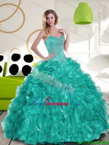Luxury Sweetheart Beading and Ruffles Quinceanera Dress for 2015