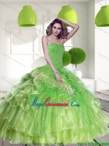 New Style Spring Green 2015 Quinceanera Dress with Beading and Ruffles