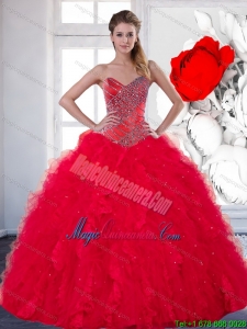2014 Popular Sweetheart Red Quinceanera Dress with Beading and Ruffles