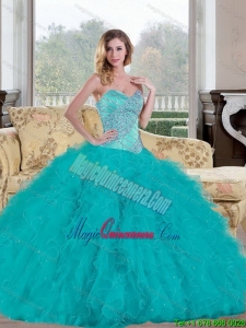 Popular 2015 Ball Gown Quinceanera Dress with Beading and Ruffles