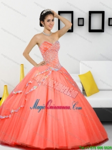 Popular Beading Sweetheart 2015 Quinceanera Gown in Orange Red