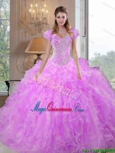 Popular Sweetheart Beading and Ruffles Lilac Sweet 16 Dresses for 2015