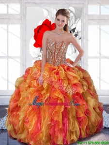 2015 Multi Color Sweet 15 Quinceanera Dresses with Beading and Ruffles