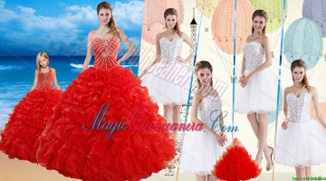 2015 Red Ruffled Quinceanera Dress and Beaded White Short Dama Dresses and Halter Top Beaded Pageant Dresses for Litter Girl