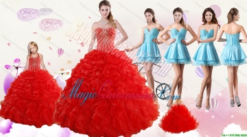 2015 Ruffled Red Quinceanera Gown and Light Blue Sweetheart Beading Prom Dresses and Halter Top Beaded Flower Girl Dress