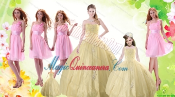 Champagne Ball Gown Quinceanera Dress and Ruching Baby Pink Dama Dresses and Floor Length 2015 Litter Girl Dress