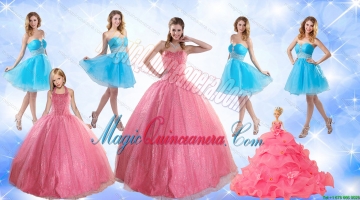 Cute Ball Gone Quinceanera Dress and Beading Baby Blue Dama Dresses and Rose Pink Halter Top Litter Girl Dress