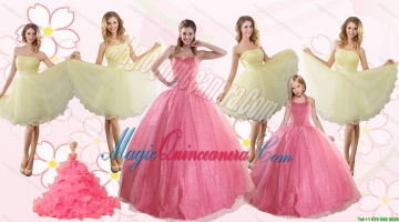 Rose Pink Beading Ball Gown Quinceanera Dress and Strapless Knee Length Dama Dresses and Halter Top Litter Girl Dres