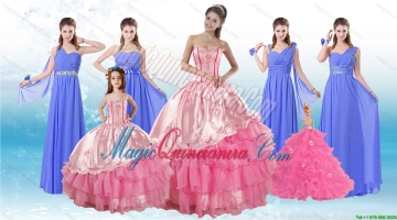 Ruffled Layers Sweetheart Quinceanera Dress and Elegant Ruching Long Dama Dresses and Rose Pink Floor Length Litter Girl Dress