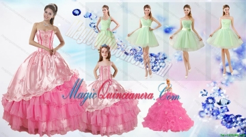 Ruffled Layers Sweetheart Quinceanera Dress and Ruching Apple Green Dama Dresses and Rose Pink Litter Girl Dress