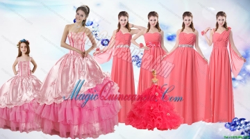 Ruffled Layers Sweetheart Quinceanera Dress and Watermelon Long Dama Dresses and Rose Pink Ball Gown Litter Girl Dress